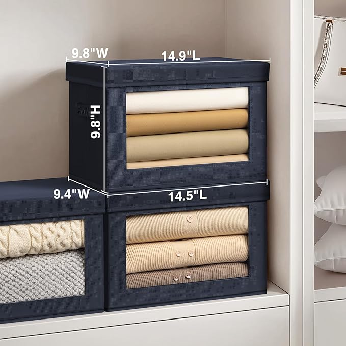 Homsorout Foldable Storage Boxes with Lids - Decorative Storage Boxes with Clear Window, Fabric Storage Baskets for Organizin