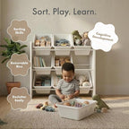 Humble Crew 9-Bin Toy Organizer – Cambridge White Plastic Bins, 3-Tier Storage Solution for Kids' Playrooms and Nurseries