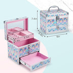 Hododou Girls Jewelry Box Organizer with Drawer & Mirror, Mermaid Tail Style Lockable Storage Case for Kid or Little Girls Je