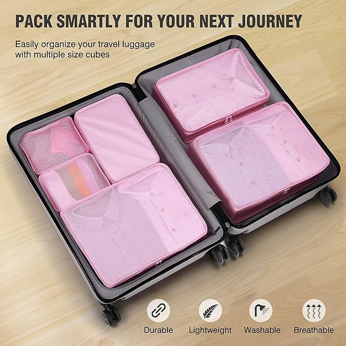 Mossio 6 Set Packing Cubes with Shoe Bag - Lightweight Travel Luggage Suitcase Organizers