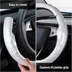 Steering Wheel Cover for Tesla Model 3 2024-Present Highland/Tesla Model Y Juniper 2025-Present, Carbon Fiber Steering Wheel Cover for Tesla Model 3 Highland/Y Juniper Accessories, Glossy White