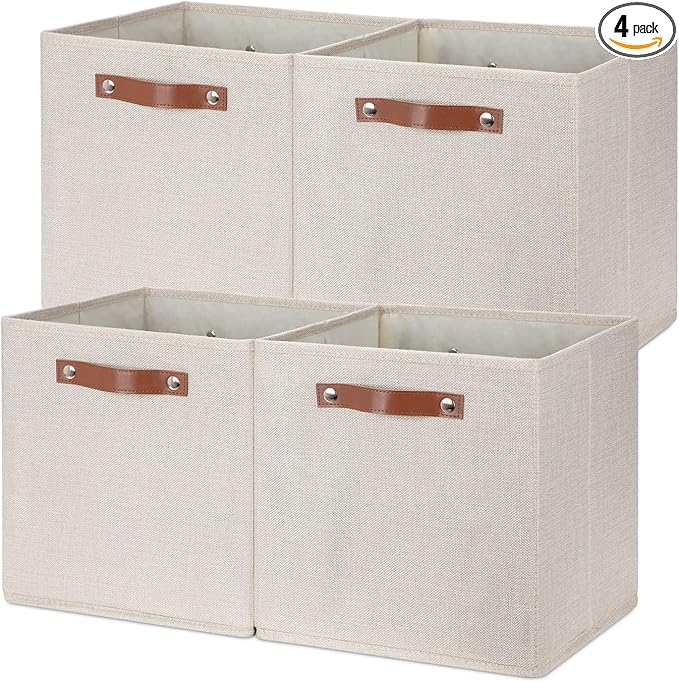 Temary Cube Storage Bins 12 Inch Storage Cubes 4PCs Fabric Organizer Bins Boxes with Handles, Sturdy Collapsible Closet Stora