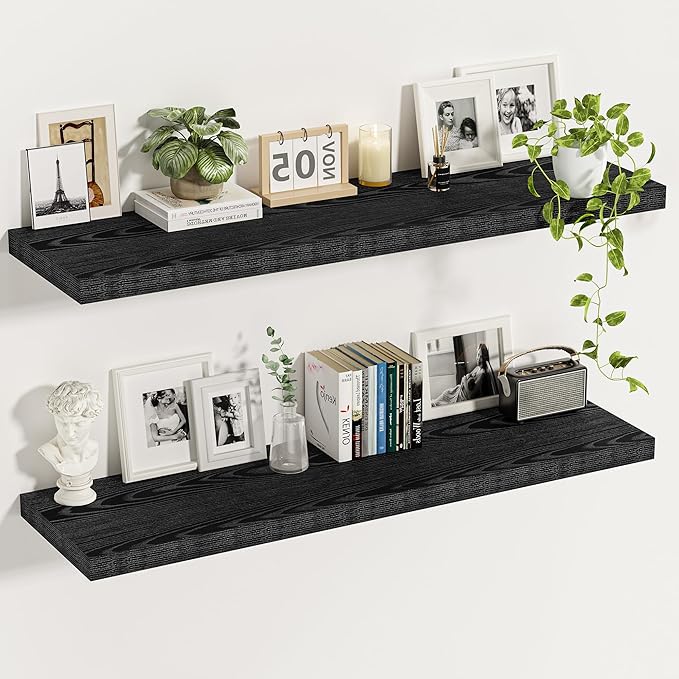 Vivelove Black Floating Shelves 47.2 Inches Wide, 12" Deep Wall Shelves for Bedroom, Bathroom, Living Room, Kitchen, Office, 