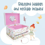 The Memory Building Co Ballerina Musical Jewelry Box Plays Classic Melody, Storage Organizer Music Box for Kids Ages 6-12, MD