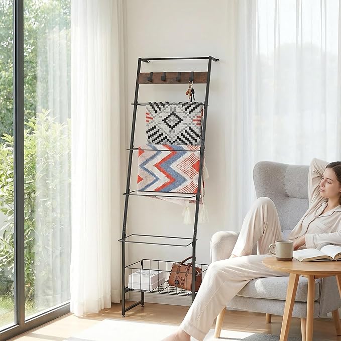Metal Blanket Rack with Wire Mesh, 4 Cubbies & Single Bar - Ideal for Home Organization