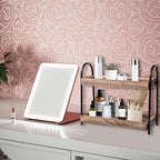BDBDYEAY Bathroom Countertop Organizer, 2 Tier Vanity Organizer and Storage for Cosmetic Skincare Perfume, Wood Bead Storage 