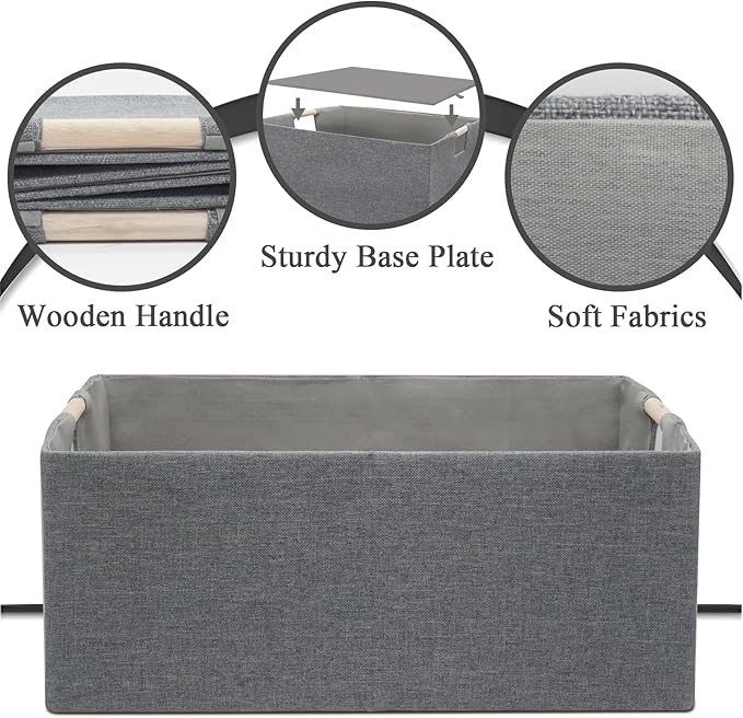 Foldable Fabric Storage Cubes, 2 Packs Cloth Storage Baskets with Wooden Handles, Collapsible Shelf Closet Organizer Bins, Re