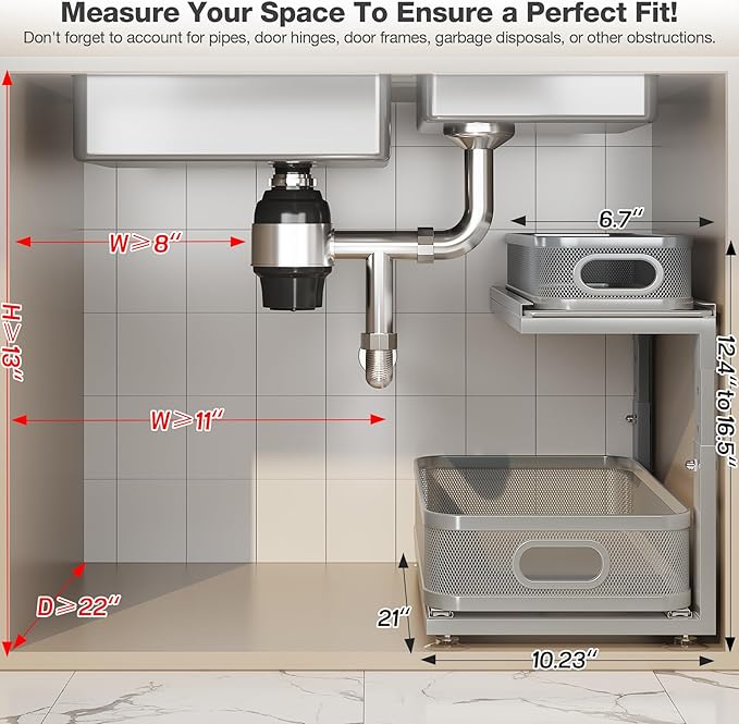 2 Pack 21IN-Depth Under Sink Organizer With Next-Gen Ball-Bearing Slides,2-Tier Precision Mesh Pull Out Cabinet Storage for B