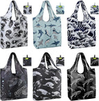 BeeGreen Reusable Grocery Bags for Groceries | Foldable Tote Bags with Handles Reusable Gift 6 Set - Heavy Duty Washable Polyester Travel and Shopping Basket - Bulk Bag for Women Animal Lovers