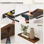 Fun Memories Floating Shelves for Wall, Rustic Wood Wall Mounted Shelves for Bathroom, Bedroom, Living Room and Kitchen, Stor