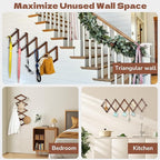 Cozcty Accordion Wall Hanger, Wooden Hat Rack for Wall with 16 Hooks, Expandable Peg Hat Hanger Organizer, Decorative Coat Ra