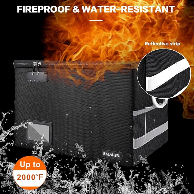 BALAPERI Fireproof Document Box with Lock, Portable File Box with Handle, Locking File Organizer Storage Box for Legal/Letter