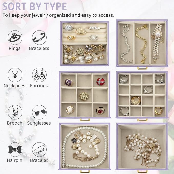 AKOZLIN Jewelry Box Organizer Functional Leather Jewelry Storage Case for Women Girls Ring Necklace Earring Bracelet Holder O