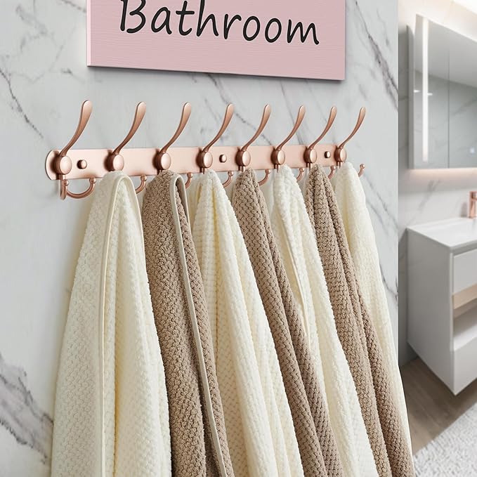 Dseap Coat Rack Wall Mount - 29.5” Long 8-Tri-Hooks Heavy Duty Coat Hanger Rail Wall Hooks for Hanging Coats Hats Clothing Cl