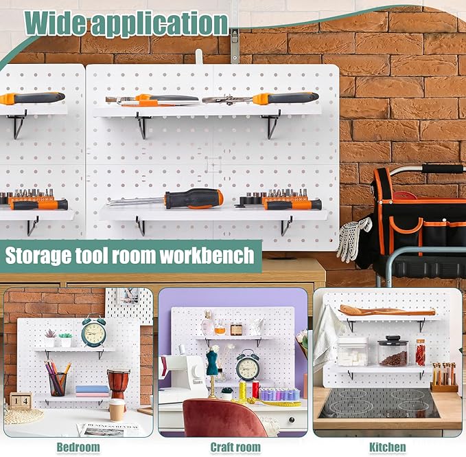 Qunclay 8 Pack Pegboard Shelf Set Wooden Shelves with Metal Brackets Hook Wall Pegboard Shelving Heavy Duty Accessories for C