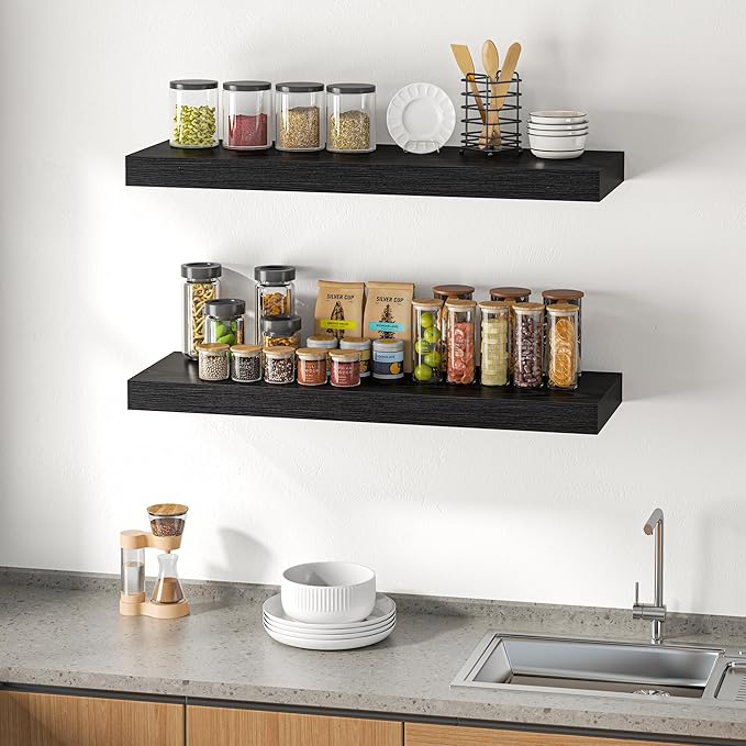 Dreamland 40" Floating Shelves for Wall, 12" Deep Thicker Black Floating Shelves, Wall-Mounted Shelves for Bedroom, Living Ro