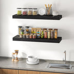 Dreamland 40" Floating Shelves for Wall, 12" Deep Thicker Black Floating Shelves, Wall-Mounted Shelves for Bedroom, Living Ro