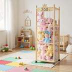 Stuffed Animal Storage Zoo Tower,56In Wooden Large Stuffed Animal Holder Organizer with Wheels,Stuffy Plushies Storage with E