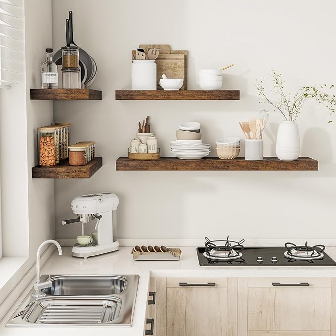 Vivelove 12" Deep Floating Shelves Over Toilet, 24" Wall Shelves for Bathroom Bedroom Kitchen Living Room Laundry Room, Farmh