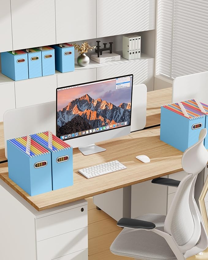 Oterri File Organizer Box, Portable Collapsible Cardboard File Folder Organizer with Handle for Letter Size Hanging Files, Do