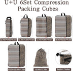 U+U 6 Set Compression Packing Cubes - Ultralight Travel Organizers with Laundry Bag, Space-Saving Suitcase Organizer, Expanda