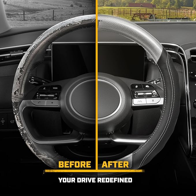 Cat® HexSport Gray Carbon Fiber Steering Wheel Cover, Standard 15 inch Size, Durable and Comfortable with Advanced Grip, Car Steering Wheel Cover for Auto Truck Van SUV