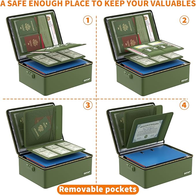 ENGPOW Fireproof Document Box, Hard Fireproof Box with Fireproof Zipper＆Lock, 6400°F Heat Insulated Fireproof Water Resistant