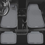 CAR PASS Gray Rubber Car Mats, All-Weather Floor Mats Full Set Durable Anti-Slip 3D Rhombus Waterproof Automotive Pad Trim to Fit Liner Universal Fit for Sedan SUV Truck Van, 4 Pcs All Gray Rubber