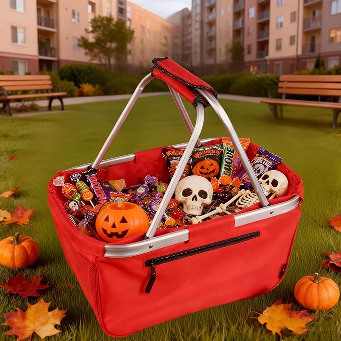 Picnic Basket, SIYUAN Collapsible Shopping Basket 24L Portable Grocery Basket with 2 Handles Reusable Folding Market Basket L