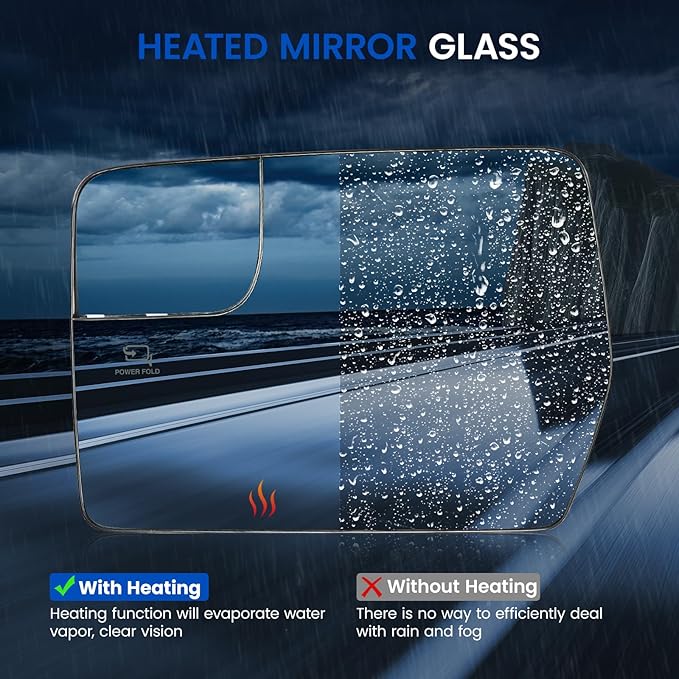 Driver Left Side Heated Mirror Glass Compatible With Ford F150 2011 2012 2013 2014, Driver Left Exterior Side Blind Spot Mirror Glass with Rear Holder Replaces BL3Z-17K707-E BL3Z17K707E