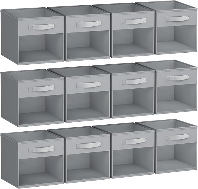 DIMJ Storage Cubes, 12 Pack Cube Storage Bin, Foldable Cube Organizer Storage Bins with Window, Closet Storage Bins with Hand