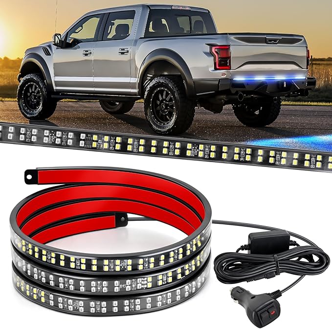 Nilight 60 Inch Truck Tailgate Strobe Light Strip Tail Emergency Bar Rear Window Warning Lamp Ultra-Bright Double Row 360 LED for Pickup Trailers Construction Vehicles Car SUV, Blue White