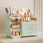 HBlife Makeup Organizer with Brush Holder for Vanity, Large Plastic Bathroom Countertop Organizer Skin Care Storage, Easy to 