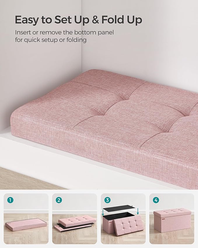 SONGMICS Mazie Collection - 30 Inches Folding Storage Ottoman Bench, Ottoman Foot Rest, End of Bed Bench, Storage Chest, Load