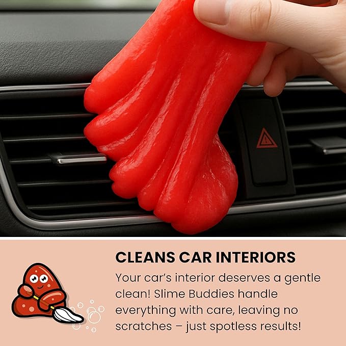 Slime Buddies Car Cleaning Gel Putty - 3 Pack Strawberry Scent Interior Detailing Tool for Cup Holder, Air Vent & Keyboard - 