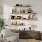 Solid Wood Floating Shelves, 8" Deep Rustic Reclaimed Barnwood Wall Hanging Floating Shelf with Invisible Heavy-Duty Metal Br
