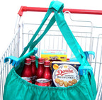 Handy Sandy Cart Caddy – 3-Pack Reusable Shopping Bags with Cart Clips | Heavy-Duty Grocery Organizer Tote Set | Eco-Friendly, Foldable, 40 lb Capacity | Green