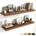 Fun Memories Floating Shelves Set of 2, 40 Inch Long Wooden Wall Shelves, 10 Inch Deep Wall Mounted Storage Shelf with Metal 