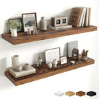 Fun Memories Floating Shelves Set of 2, 40 Inch Long Wooden Wall Shelves, 10 Inch Deep Wall Mounted Storage Shelf with Metal 