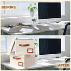Storage Standard 2-Pack File Organizer Box with Lid - Collapsible Hanging Linen Document Organizer Portable File Boxes, Light