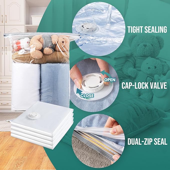 TAILI 20 Pack Combo Vacuum Storage Bags, Vacuum Seal Bags for Clothing (4 Jumbo, 4 Large, 4 Medium, 8 Travel Roll), Space Sav