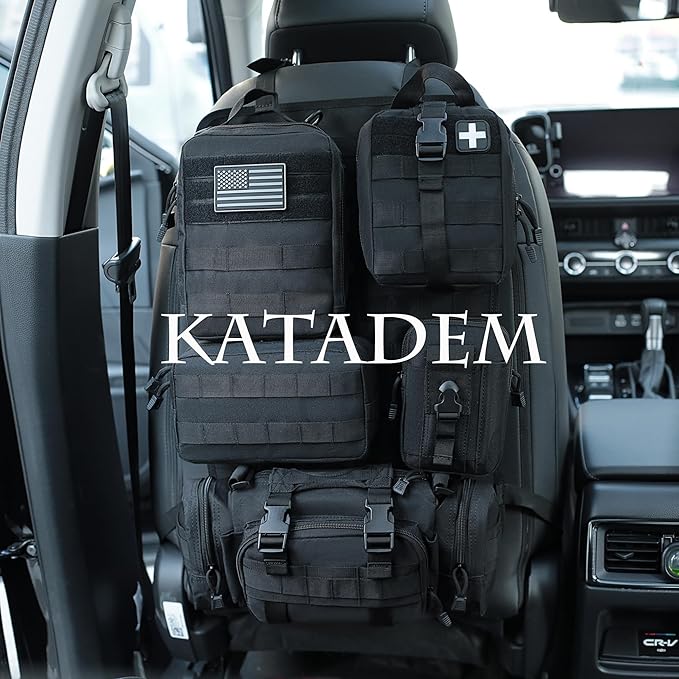 6 Pack Tactical Molle Car Seat Back Organizer - Tactical Vehicle Panel Organizer with 5 Detachable Molle Pouch,US Flag Patch