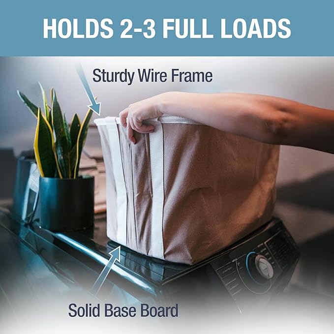 CleverMade Collapsible Laundry Basket LUXE 2 Pack – 60L (16 Gal) Foldable Cotton Blend Clothes Hamper with Vegan Leather Acce