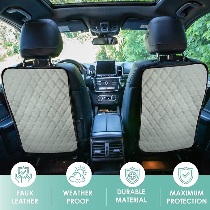 FH Group Faux Leather Back Seat Kick Protectors – 2 Pack Diamond Stitched Back Seat Protector for Driver and Passenger Seat, 