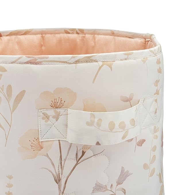 Crane Baby Wildflower Quilted Storage Basket, 13"x13", Cotton Fabric Basket for Baby Clothes Storage, Girls Nursery Decor, Ba