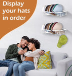 KEETDY Metal Hat Racks for Baseball Caps Wall Hat Organizer Fit 20 Caps Holder, 2 Packs Sturdy Wall Mounted Hat Storage Organ