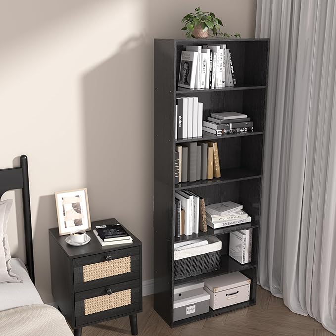 Wooden 6 Tier Book Shelf, 6 Cube Storage Organizer,6 Tier Low Bookcase Storage Display Organizer, 64 Inch Versatile Cubes She