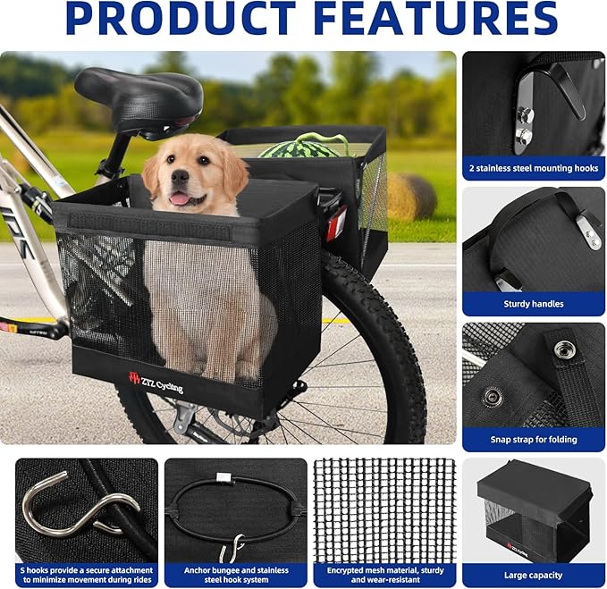 Bicycle Grocery Panniers, 2PCS Foldable Bike Panniers Bags for Rear Rack, Rear Bike Basket Ebike Rear Rack Bags for Shopping Cycling Traveling Commuting(2 Pack)