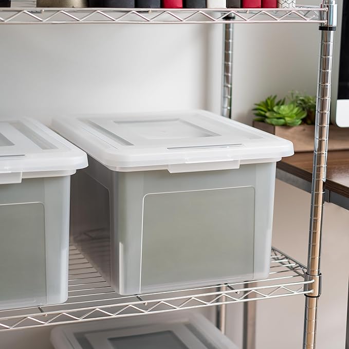 IRIS USA File Box, Plastic File Boxes With Lids, Document Organizer for Letter/Legal File, Document Box, Storage Bin For Hang