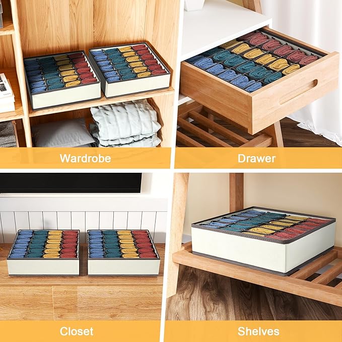 Joyoldelf Sock Drawer Organizer Divider Underwear Organizer 24-cell Fabric Dresser Drawer Organizers Storage Boxes for Socks 